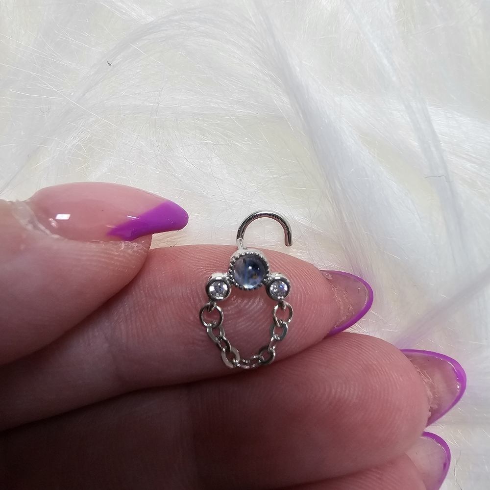 Elegant Silver and Blue Gemstone Nose Piercing‎